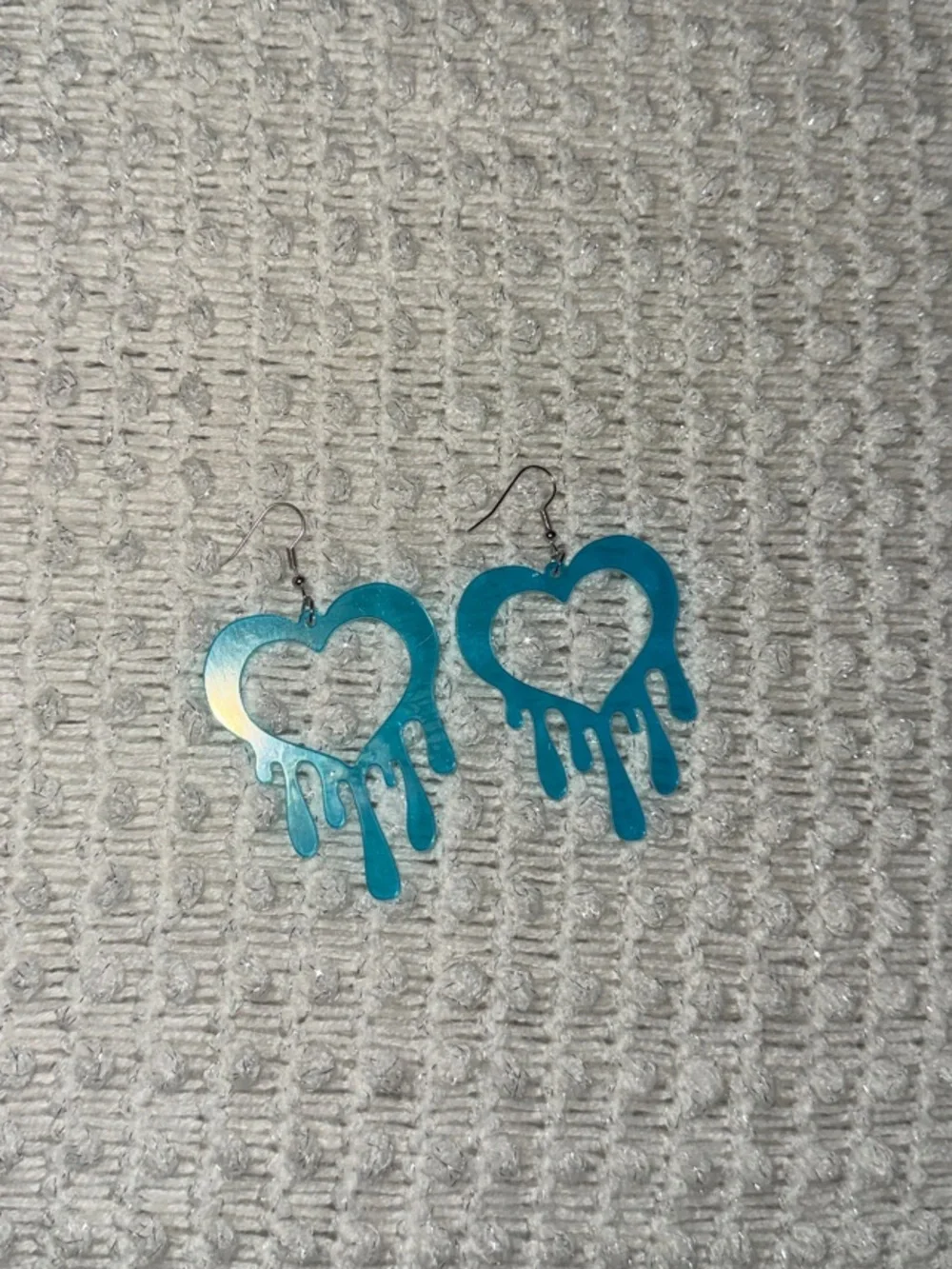 Blue Dripping Heart Dangle Earrings